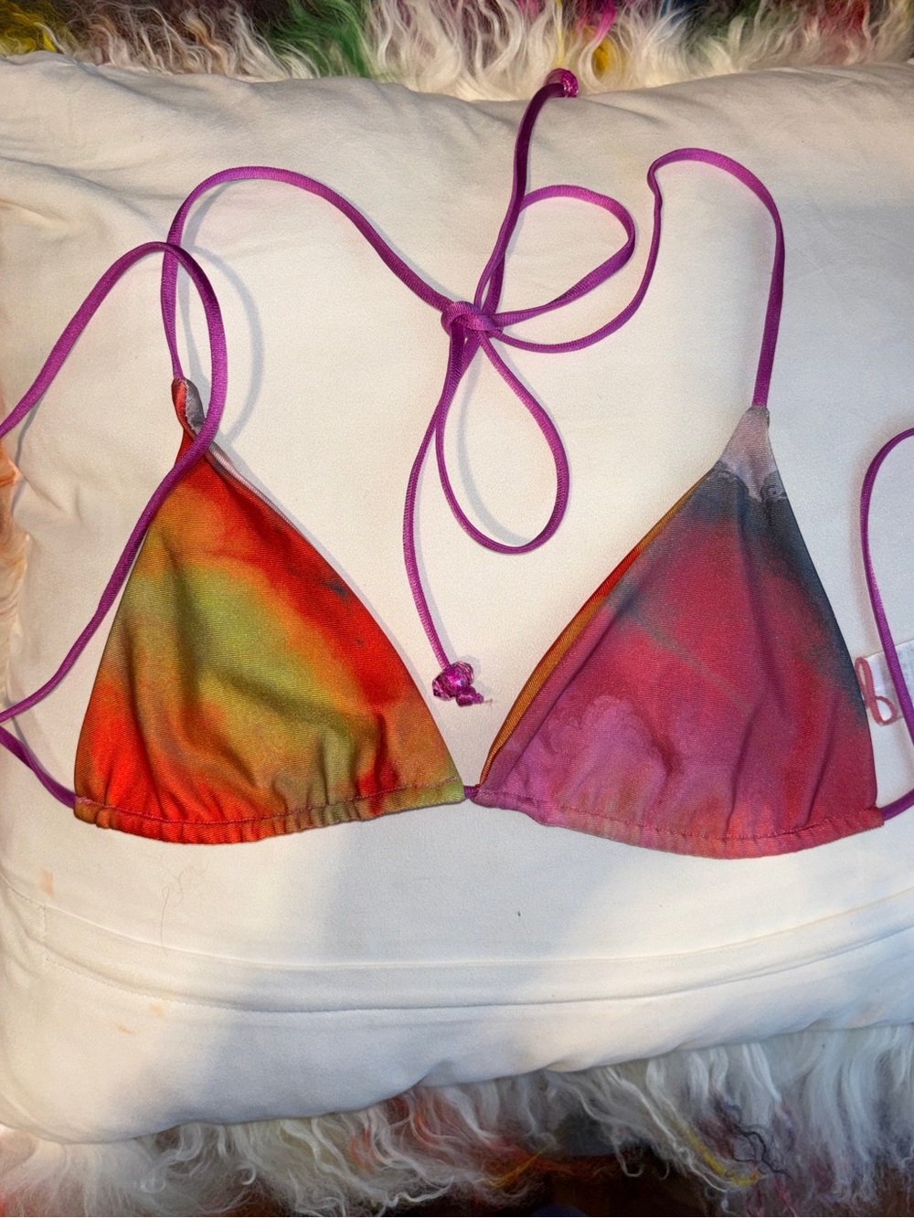 Tiger Mist Multicolor Tie-Dye Triangle Bikini Top EUC